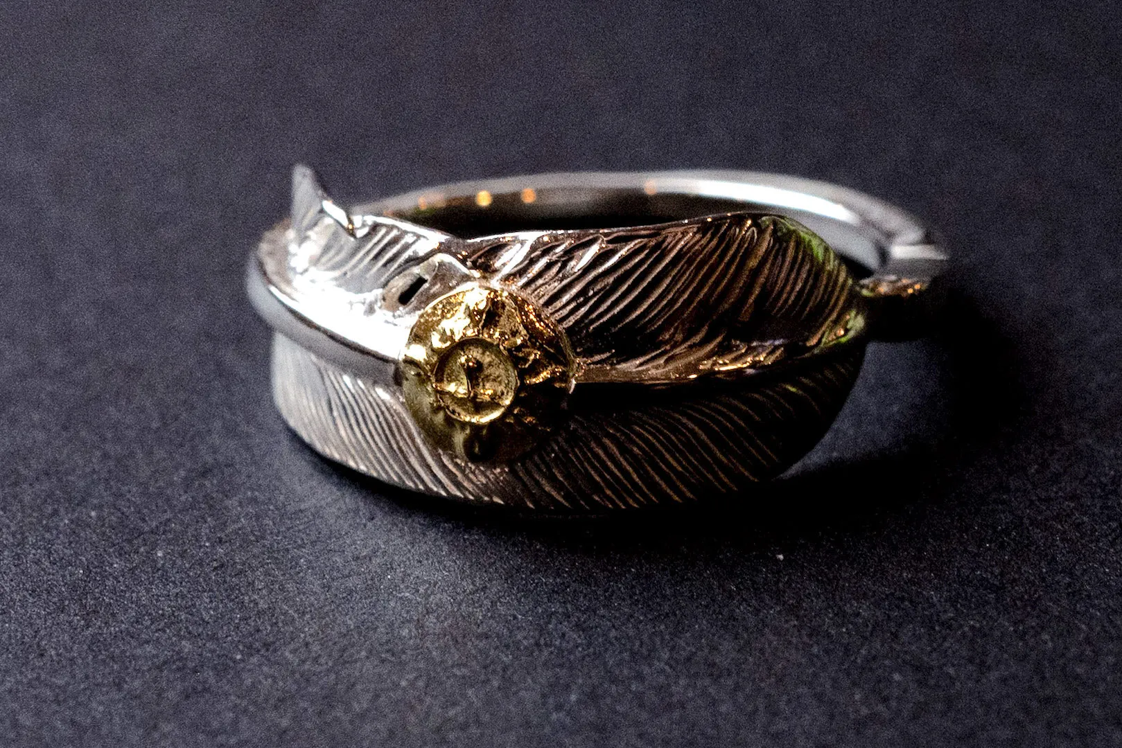 First Arrow's Small Feather & 18K Sunburst Ring (R-094)