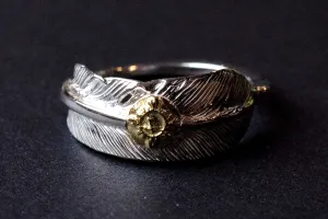 First Arrow's Small Feather & 18K Sunburst Ring (R-094)