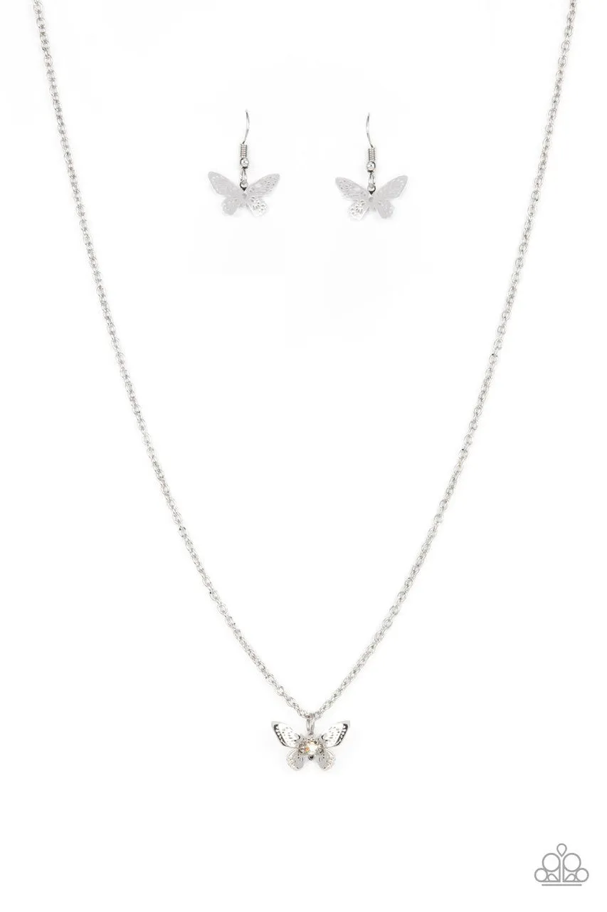 Flutter Love - Multi - Iridescent Rhinestone Center 3-D Butterfly Paparazzi Short Necklace