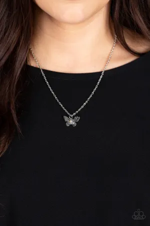 Flutter Love - Multi - Iridescent Rhinestone Center 3-D Butterfly Paparazzi Short Necklace