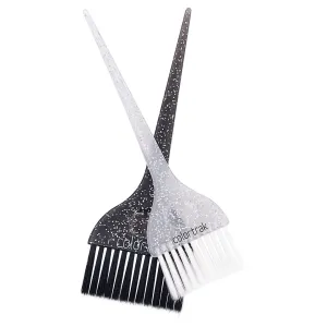 Galaxy Glitter 2 Piece Hair Brush Set for Highlighting and Coloring Hair Sections, Includes 2.5 Inch Wide Celestial Glow Soft Bristle Brush, 3 Inch Wide Meteor Shower Stiff Bristle Brush