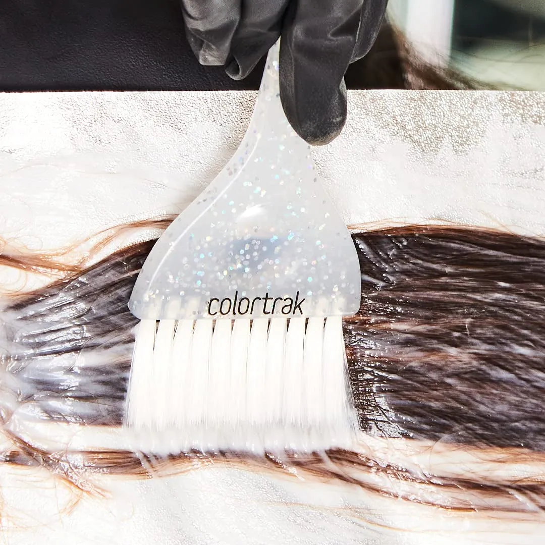 Galaxy Glitter 2 Piece Hair Brush Set for Highlighting and Coloring Hair Sections, Includes 2.5 Inch Wide Celestial Glow Soft Bristle Brush, 3 Inch Wide Meteor Shower Stiff Bristle Brush
