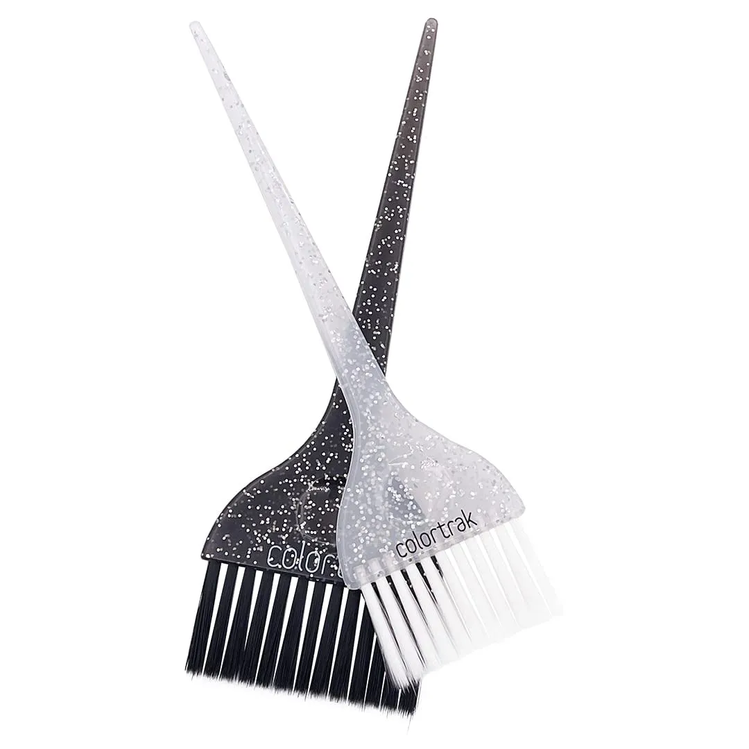 Galaxy Glitter 2 Piece Hair Brush Set for Highlighting and Coloring Hair Sections, Includes 2.5 Inch Wide Celestial Glow Soft Bristle Brush, 3 Inch Wide Meteor Shower Stiff Bristle Brush