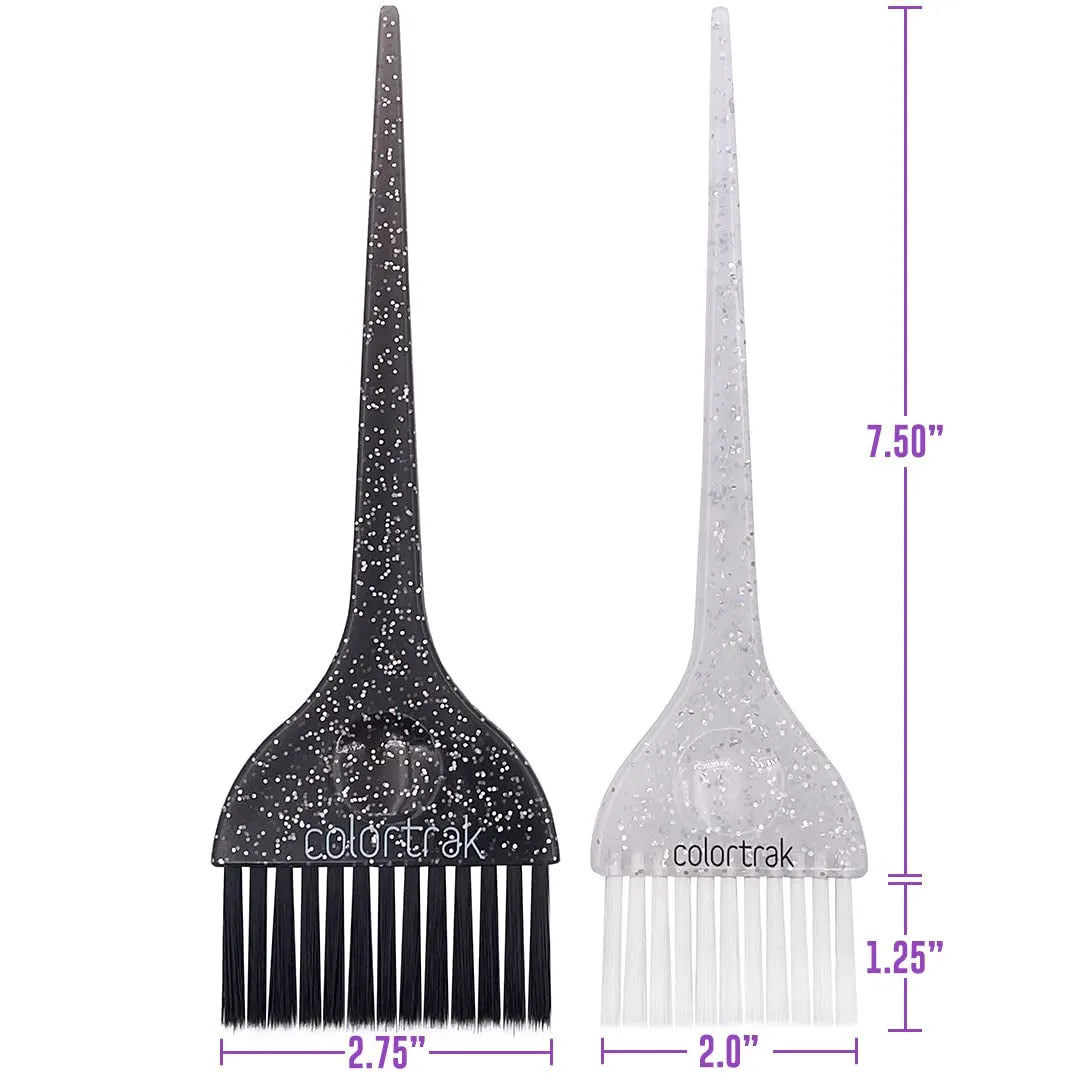 Galaxy Glitter 2 Piece Hair Brush Set for Highlighting and Coloring Hair Sections, Includes 2.5 Inch Wide Celestial Glow Soft Bristle Brush, 3 Inch Wide Meteor Shower Stiff Bristle Brush