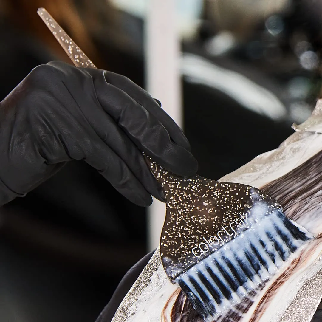 Galaxy Glitter 2 Piece Hair Brush Set for Highlighting and Coloring Hair Sections, Includes 2.5 Inch Wide Celestial Glow Soft Bristle Brush, 3 Inch Wide Meteor Shower Stiff Bristle Brush