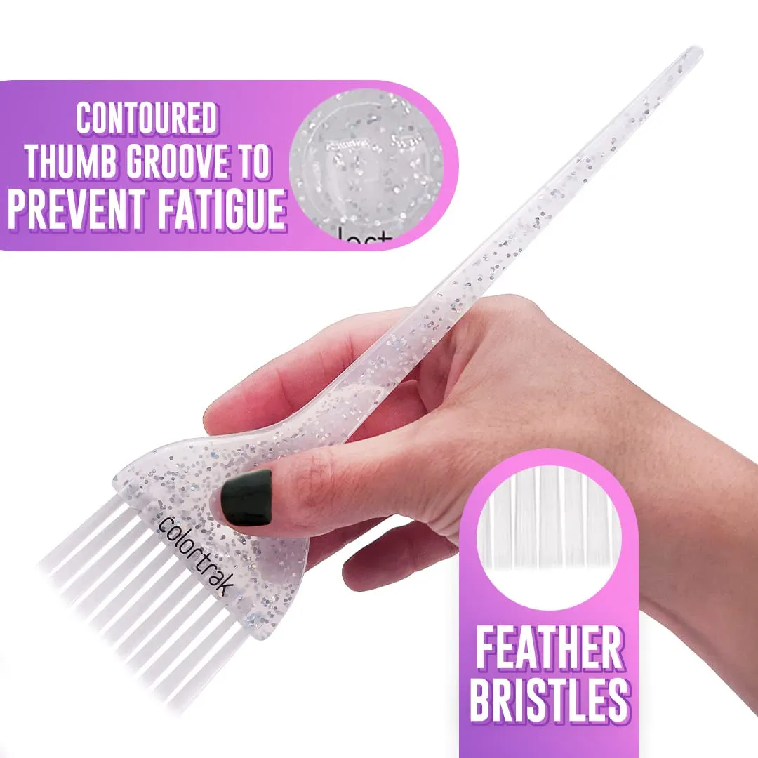 Galaxy Glitter 2 Piece Hair Brush Set for Highlighting and Coloring Hair Sections, Includes 2.5 Inch Wide Celestial Glow Soft Bristle Brush, 3 Inch Wide Meteor Shower Stiff Bristle Brush