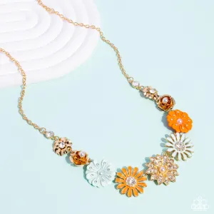 Garden Gesture - Multi - Gold, Green, and Orange Flower Paparazzi Short Necklace - July 2024 Life of the Party Exclusive