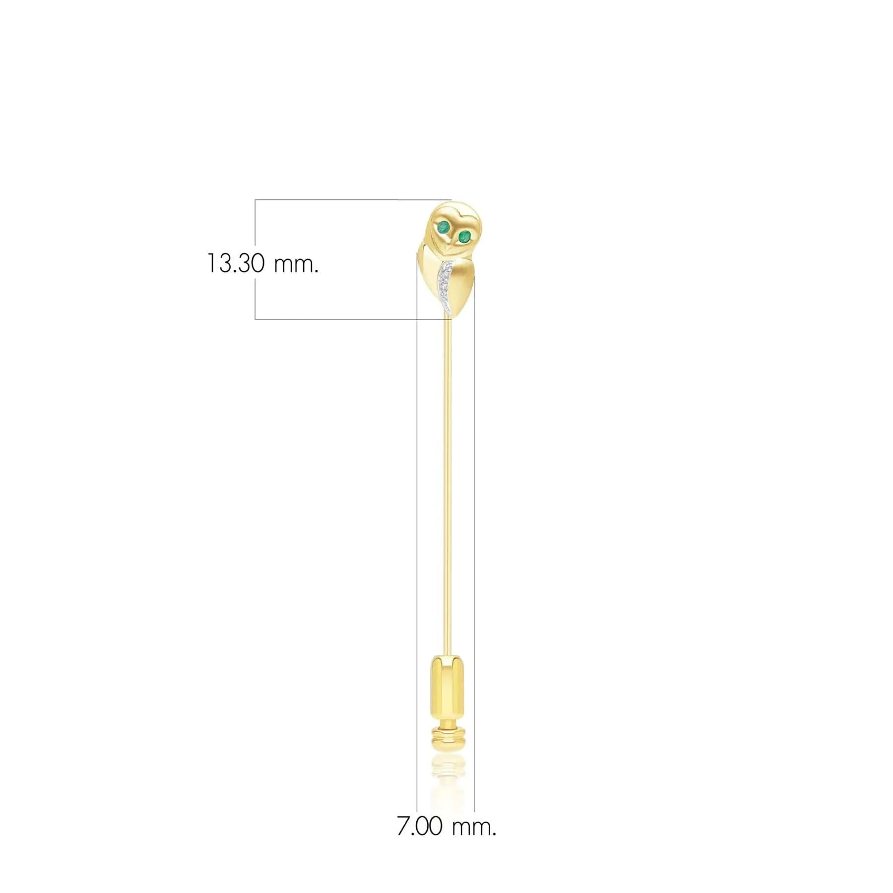 Gardenia Emerald and White Sapphire Owl Lapel Pin in 9ct Yellow Gold