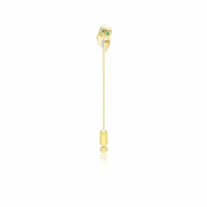 Gardenia Emerald and White Sapphire Owl Lapel Pin in 9ct Yellow Gold