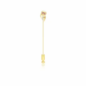 Gardenia Ruby and White Sapphire Owl Lapel Pin in 9ct Yellow Gold