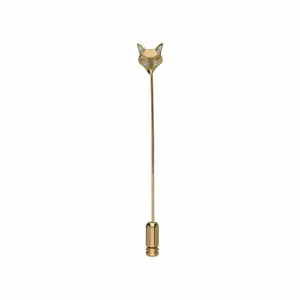 Gardenia White Sapphire Fox Lapel Pin  In 9ct Yellow Gold