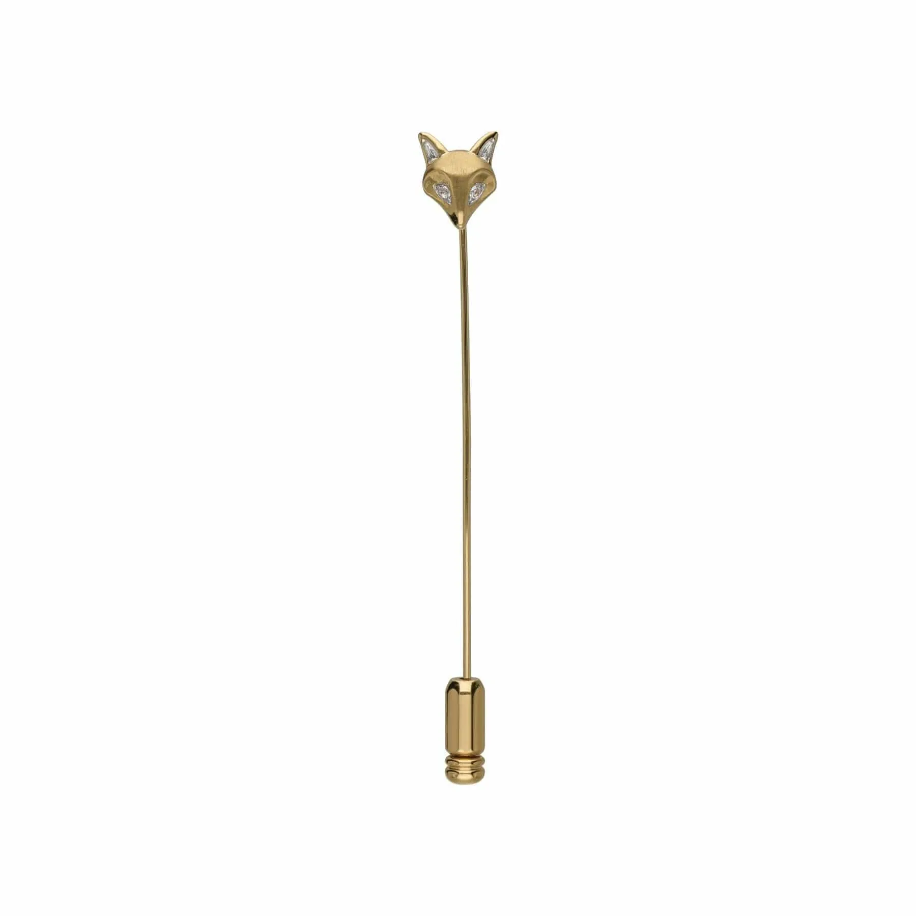 Gardenia White Sapphire Fox Lapel Pin  In 9ct Yellow Gold