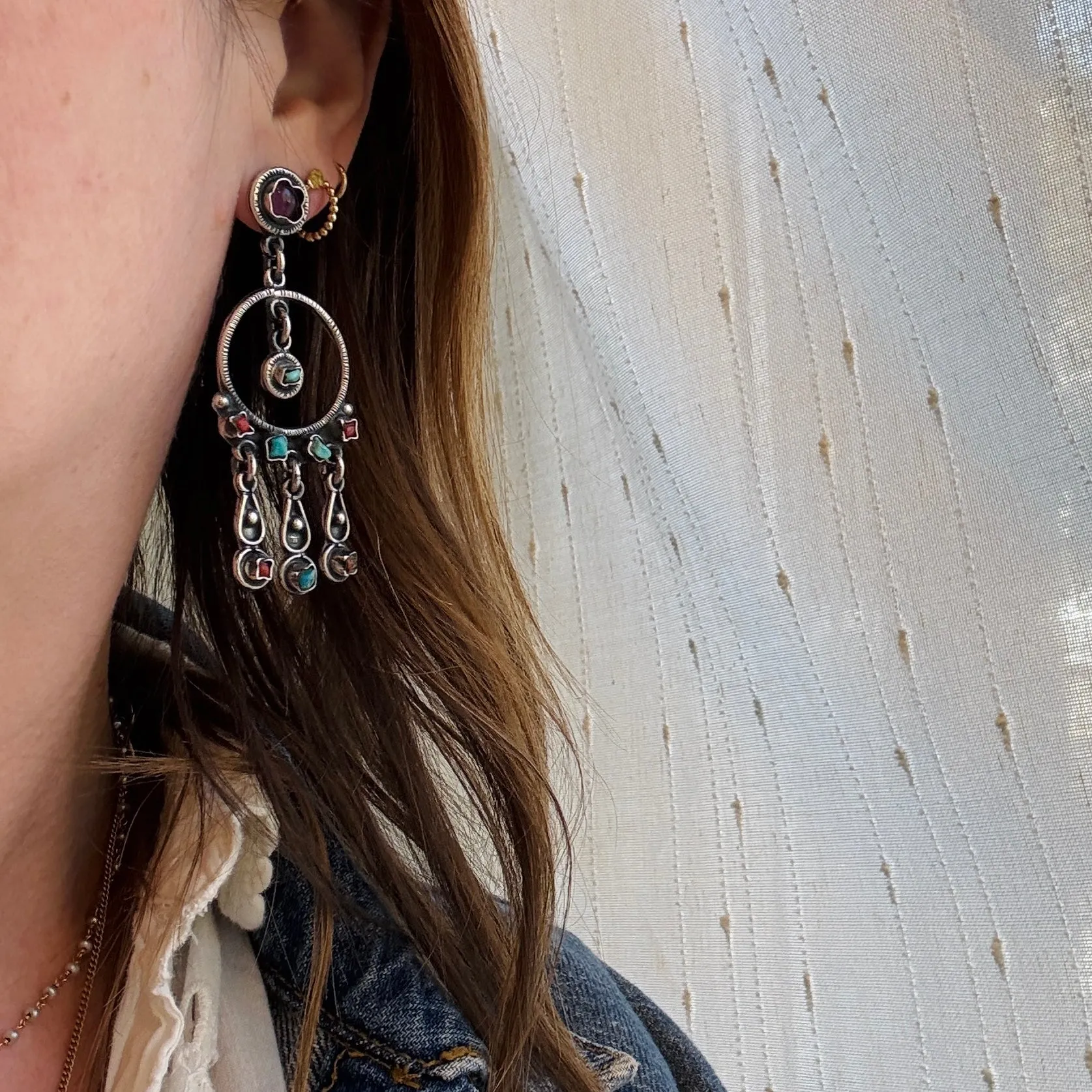 Gem-Studded Sterling Chandelier Earrings in Matl-Style