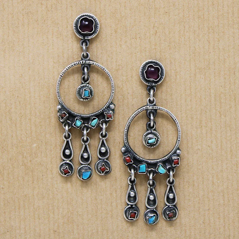 Gem-Studded Sterling Chandelier Earrings in Matl-Style