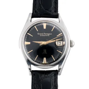 Girard Perregaux Gyromatic Vintage Black Gilt Dial Bombe Lug 1960's Mens Watch