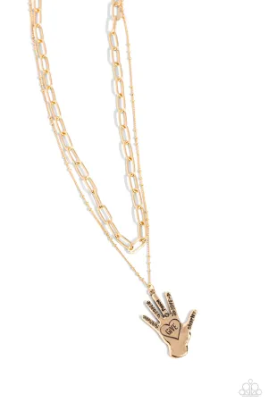Giving a Hand - Gold - Paparazzi Inspirational/Religious Short Necklace