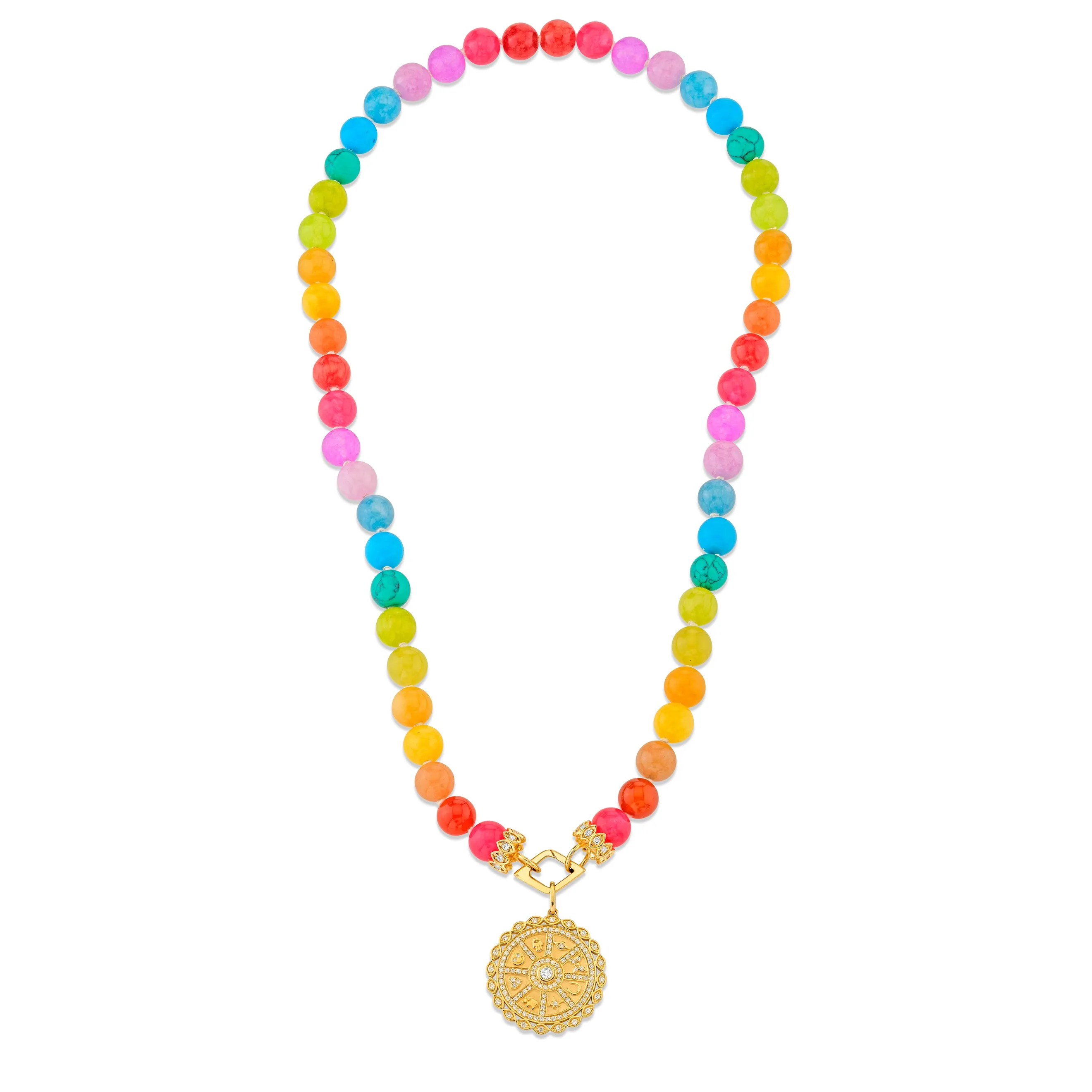 Gold & Diamond Icon Wheel Jade Necklace