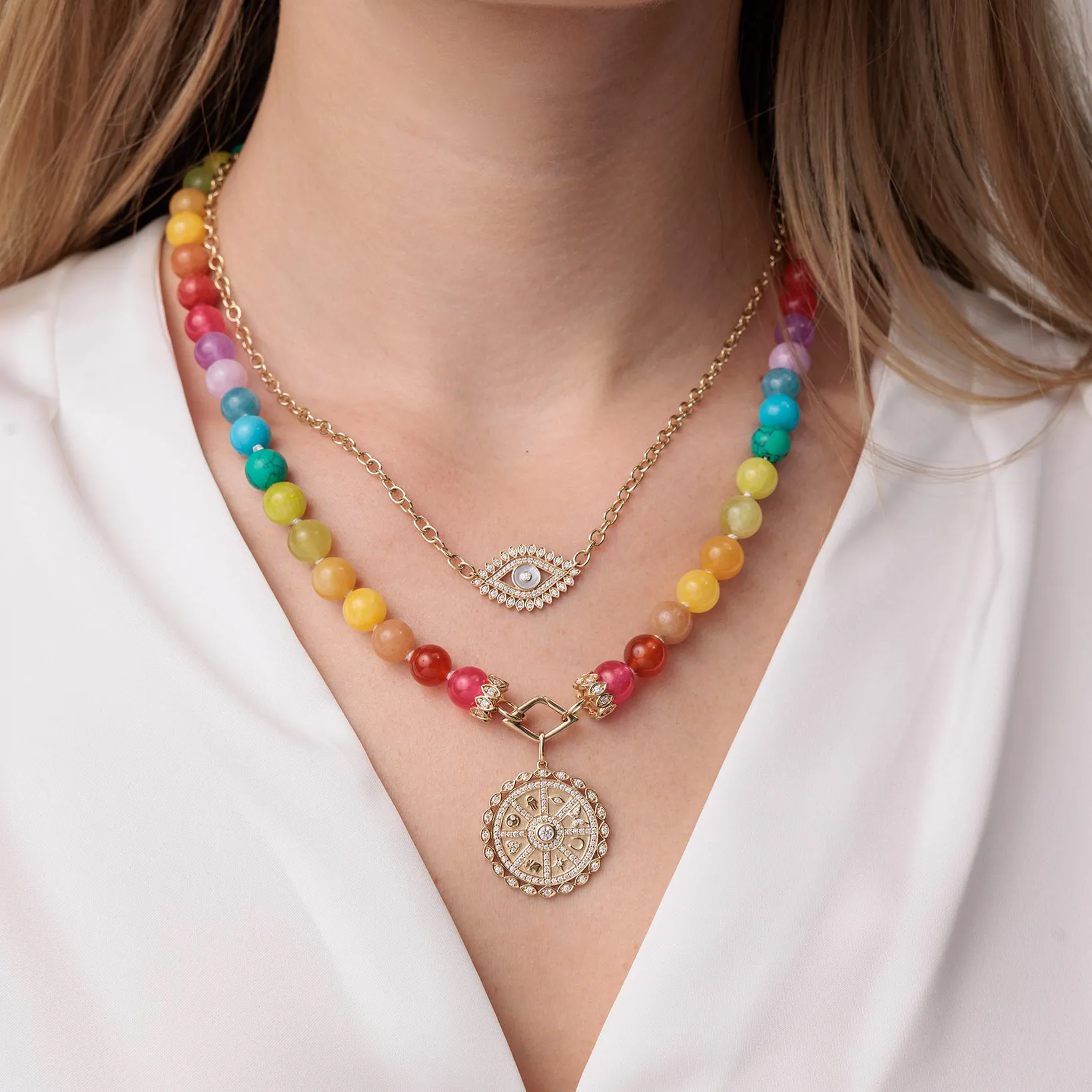 Gold & Diamond Icon Wheel Jade Necklace