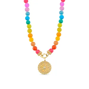 Gold & Diamond Icon Wheel Jade Necklace
