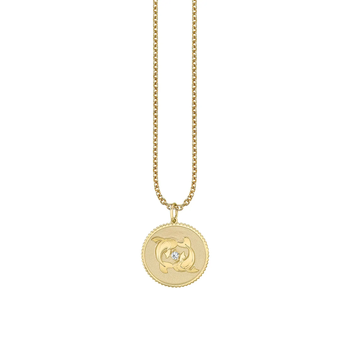 Gold & Diamond Large Pisces Zodiac Medallion