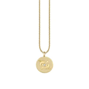 Gold & Diamond Large Pisces Zodiac Medallion