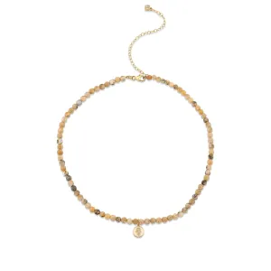 Gold & Diamond Tiny Hamsa Coin African Opal Necklace