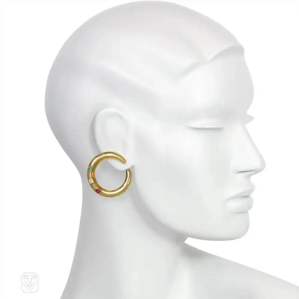 Gold and gemset hoop earrings