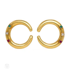 Gold and gemset hoop earrings