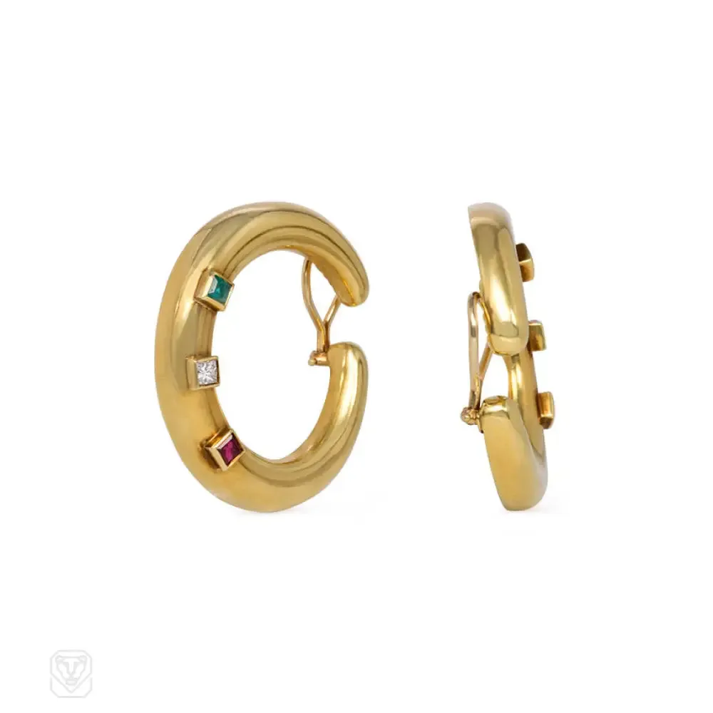 Gold and gemset hoop earrings