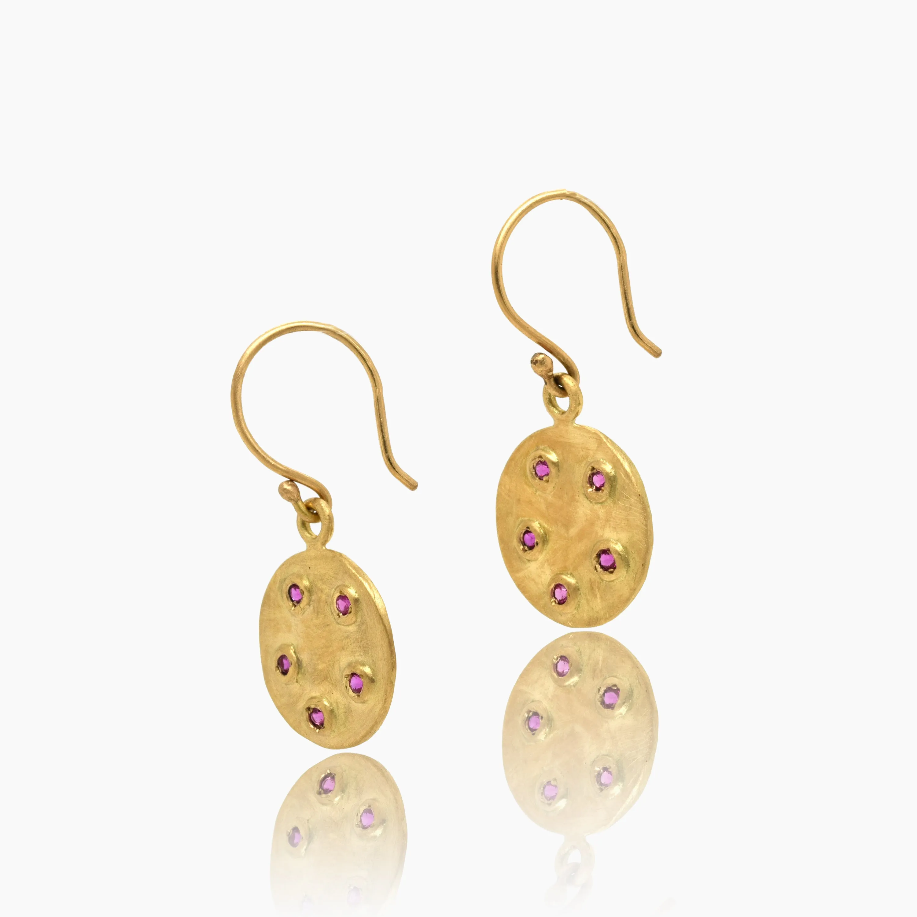 Gold Bouton Ruby Earrings