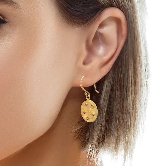 Gold Bouton Ruby Earrings