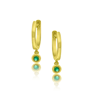 Gold Huggie with Emerald Drop