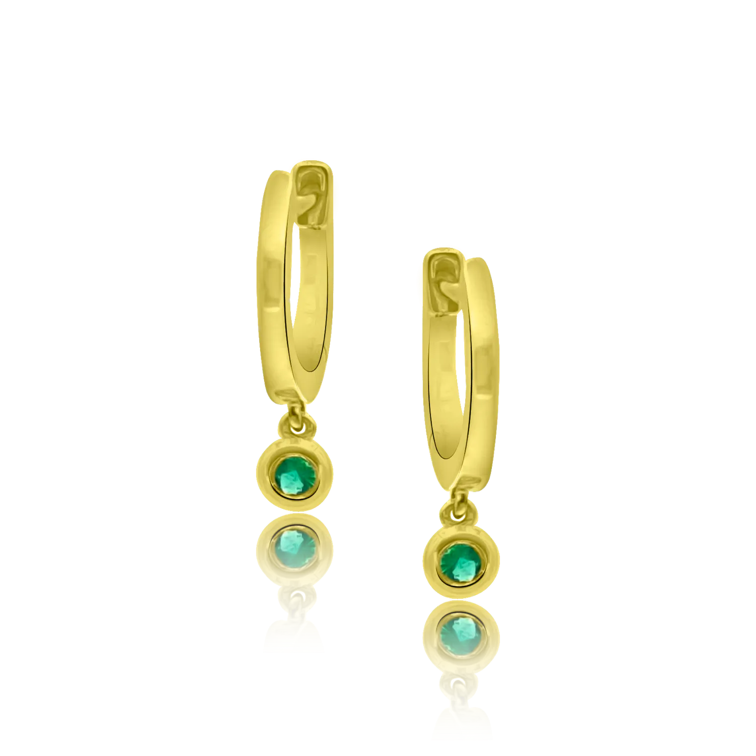 Gold Huggie with Emerald Drop