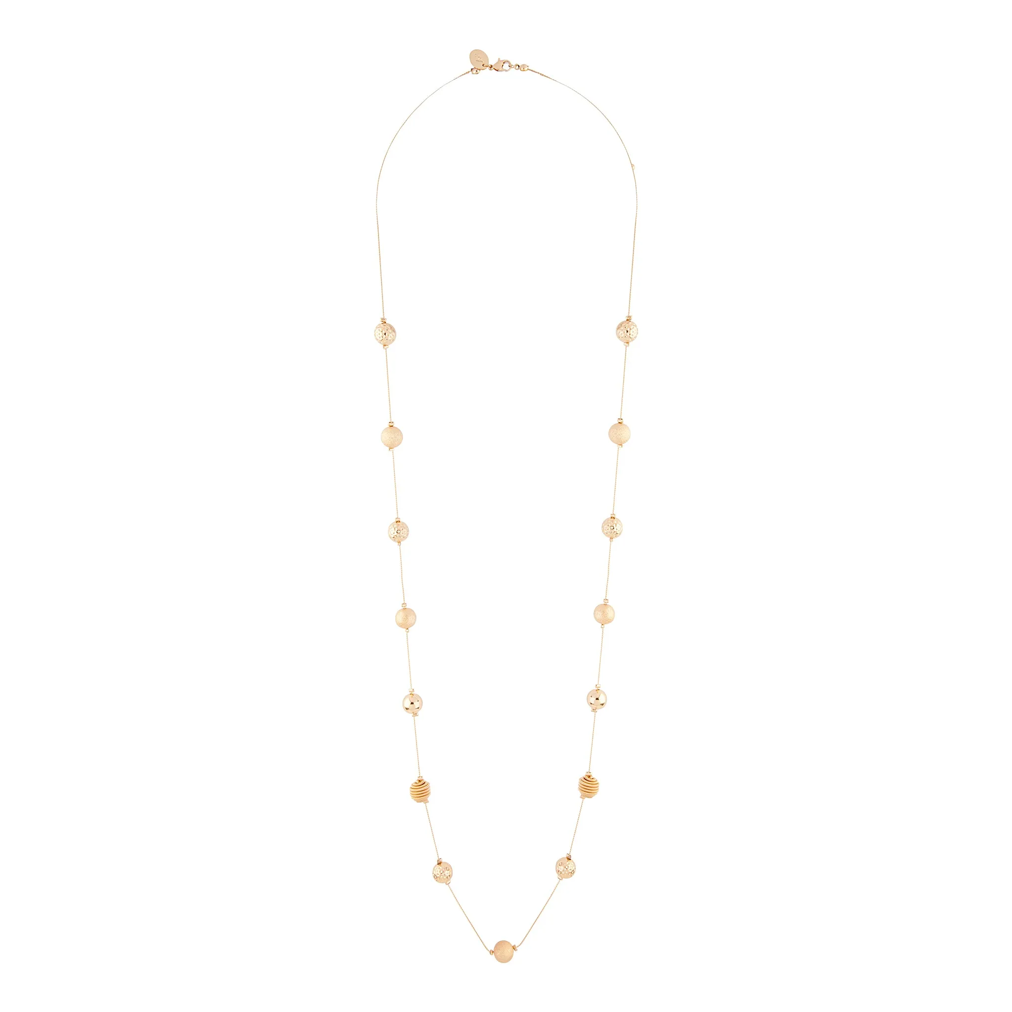 Gold Multi Textured Bead Station Lariat Necklace