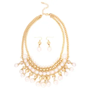 GOLD PEARL BEADS NCKLACE AND EARRING SET  #FW1404685