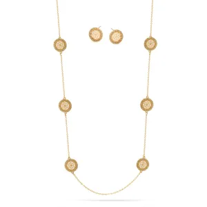 GOLD ROUND DISC CRYSTAL  NECKLACE AND EARRINGS SET #SWKK-11614GLD(OF13/OG13