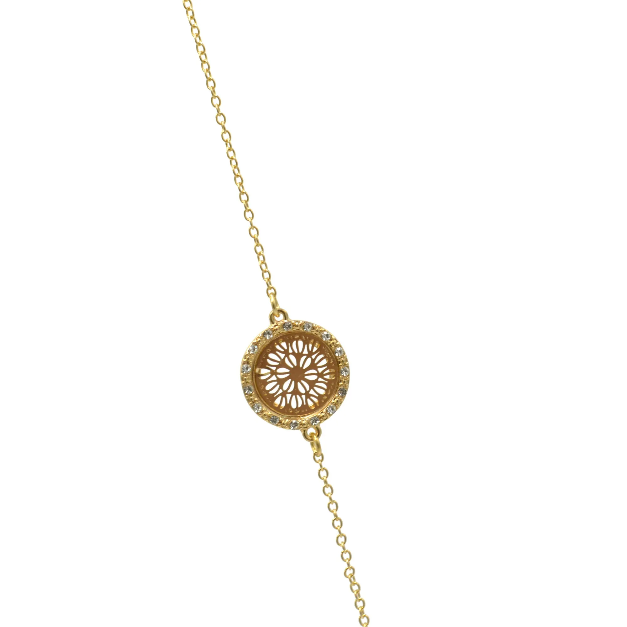 GOLD ROUND DISC CRYSTAL  NECKLACE AND EARRINGS SET #SWKK-11614GLD(OF13/OG13
