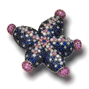 Gold Starfish Brooch with Diamonds and Sapphires