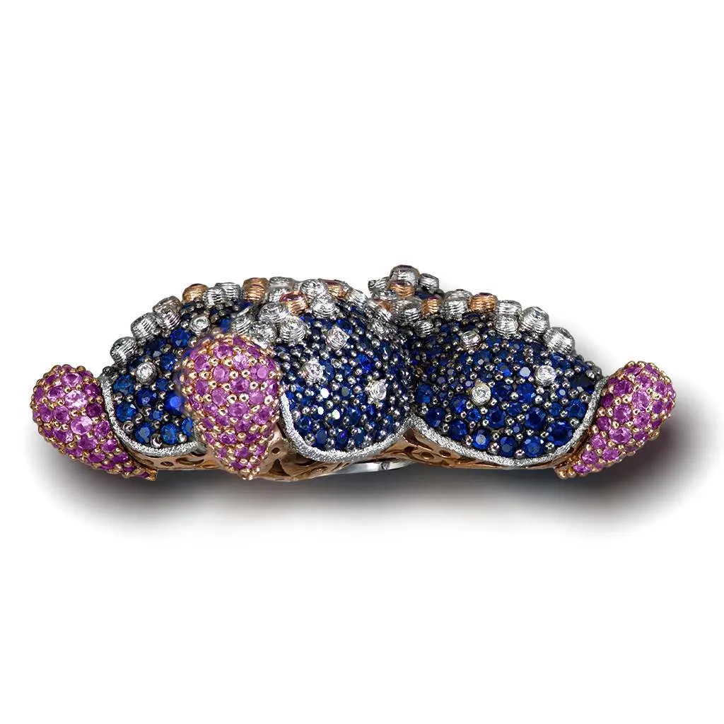 Gold Starfish Brooch with Diamonds and Sapphires