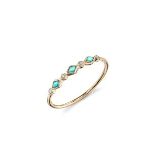Gold Triple Turquoise & Diamond Bezel Ring