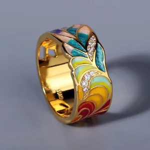 Golden Feather Zircon Ring for Women