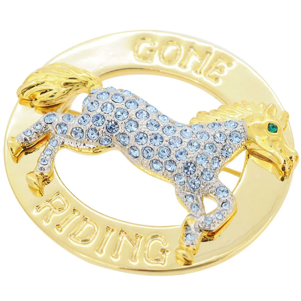 Gone Riding Light Sapphire Crystal Horse Swarovski Crystal Pin Brooch