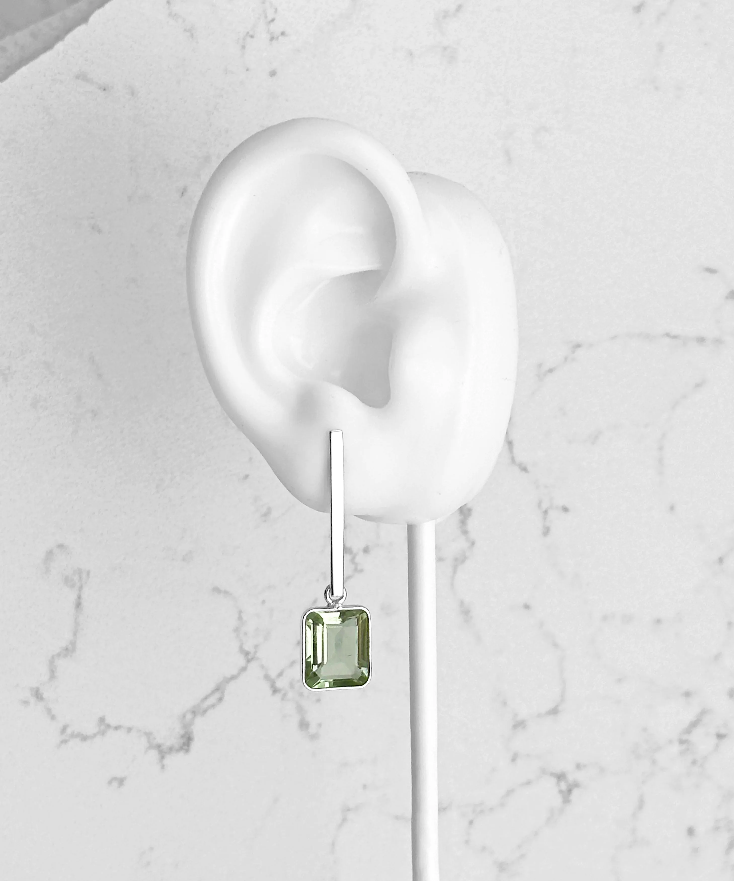 Green Amethyst Emerald Cut Gemstone Earrings
