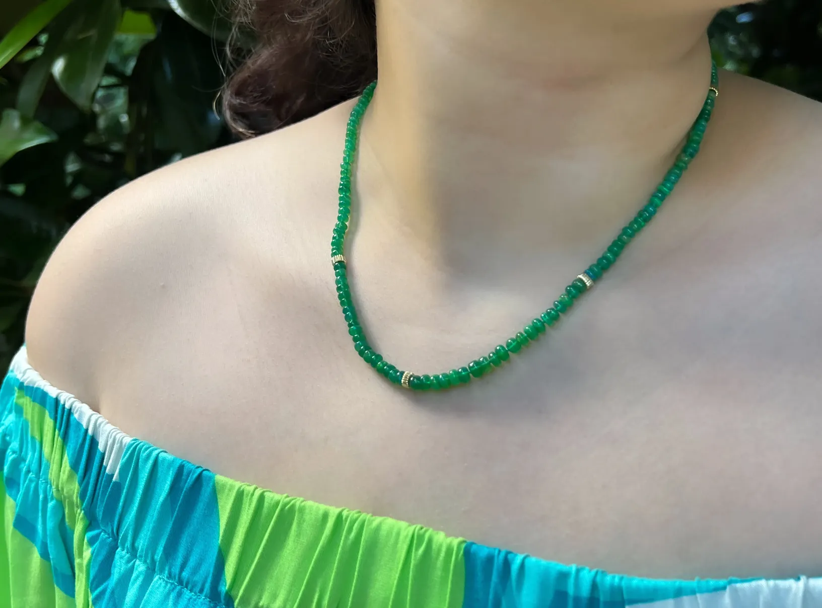 Green Opals Necklace with Gold Accents