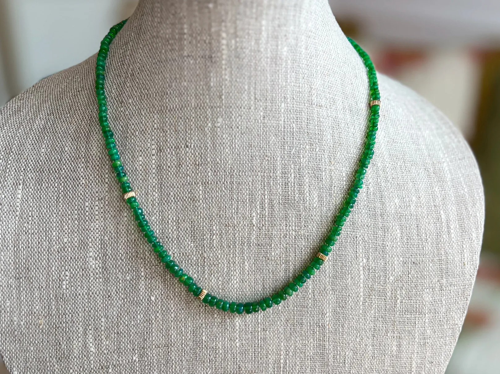 Green Opals Necklace with Gold Accents