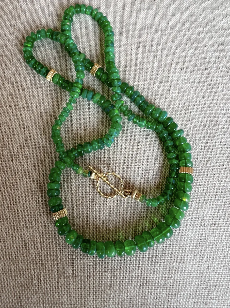 Green Opals Necklace with Gold Accents