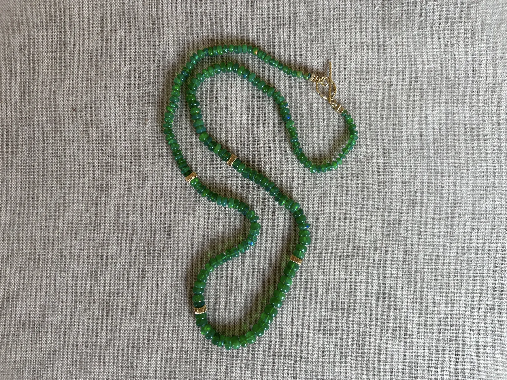 Green Opals Necklace with Gold Accents