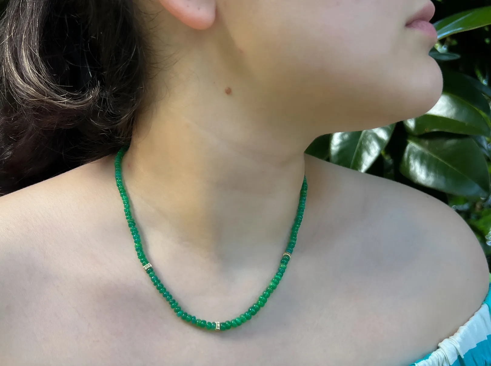 Green Opals Necklace with Gold Accents