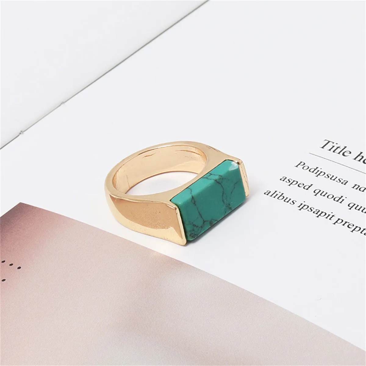 Green Turquoise & 18K Gold-Plated Rectangle Ring