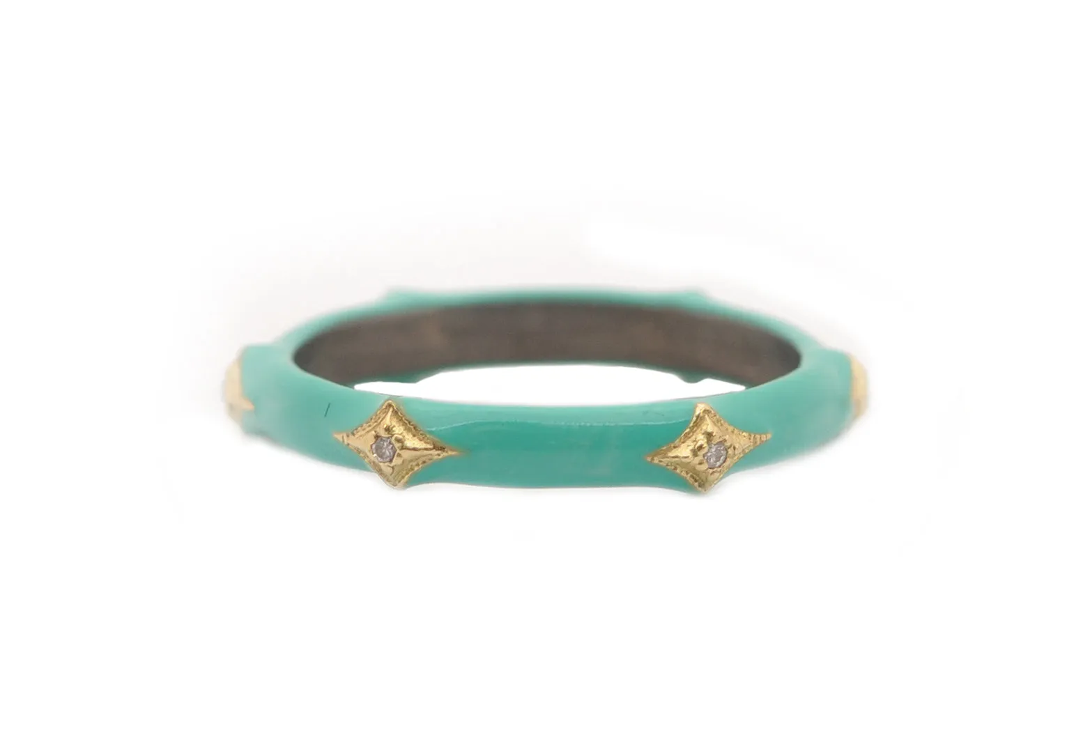 GREEN TURQUOISE ENAMEL STACK BAND RING